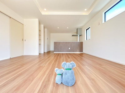 【居間・リビング】 | 前橋市朝倉町　新築住宅 | ≪LDK≫
リビング・ダイニングは白を基調としたシンプルな空間。
雑貨やこだわりの家具など、レイアウトも自由に楽しめます！