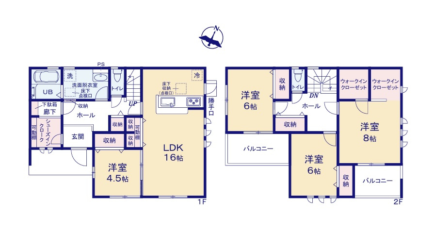 リーブルガーデン  水戸見川　12期　2の間取り|　
☆各部屋を最大限に広く使って頂けるよう、収納スペース充実。２階は全室ゆったり6帖以上♪段差のないオールフローリング、全室明るい南東向きです！