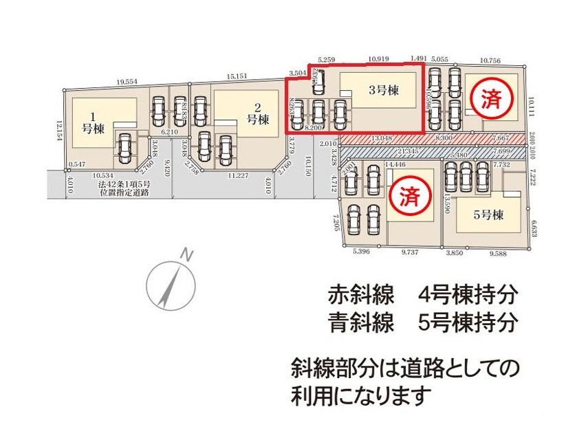 リーブルガーデン  水戸見川　12期　3の区画図|南東側道路で日当たり良好。駐車4台可能です。