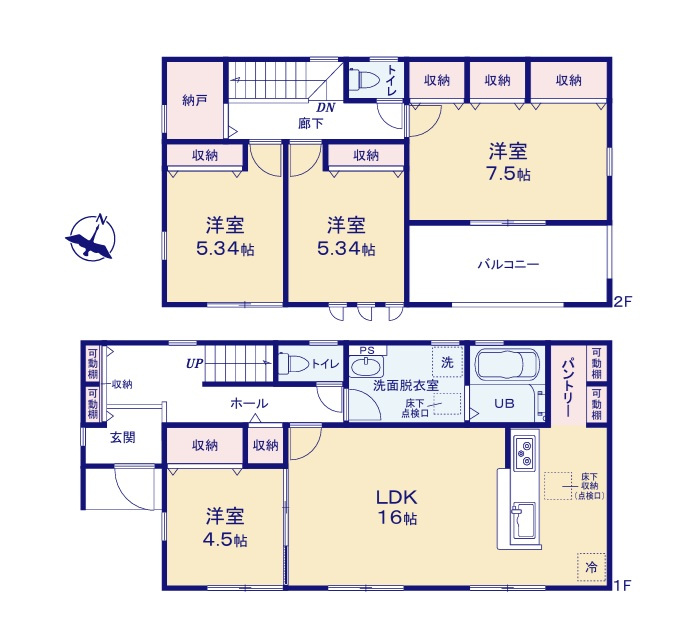 リーブルガーデン  水戸見川　12期　3の間取り|　
☆各部屋を最大限に広く使って頂けるよう、収納スペース充実。人気のキッチンパントリー、便利な納戸も配備しました。段差のないオールフローリング、全室明るい南東向きです。