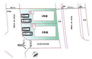 角地で陽当り・通風良好　広々4LDK　春日台9丁目　全2棟　B号棟の区画図