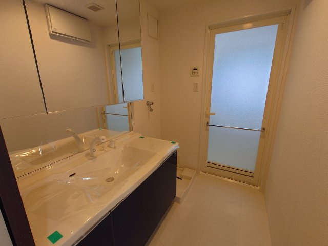 ■□フォレストコート春日町□■の洗面所|シャワー水栓つきの広々洗面台は２人並んでもストレスなく使えます。
