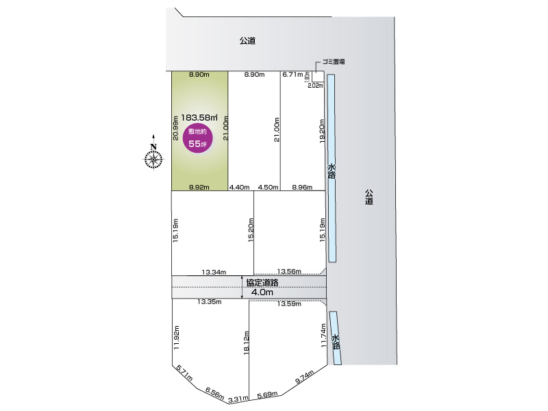 行田市大字持田７区画　１号地　北側道路接道　土地面積 約55坪