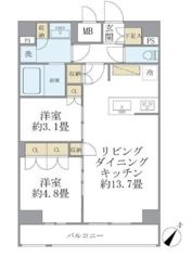 【間取り】 | ジオエント駒込 | 50.96㎡／2LDK