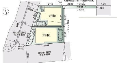 茅ヶ崎市南湖5丁目　新築戸建　全２棟の区画図|対象地は１号棟です。