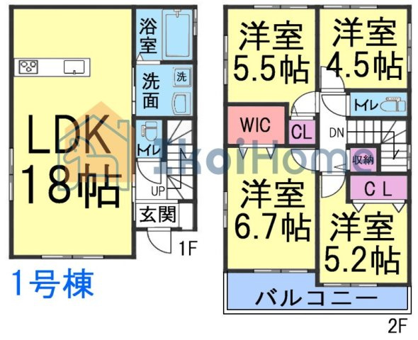 神戸市西区伊川谷町潤和　1号棟　新築戸建の間取り|【ホームページに現地動画掲載中】●年中無休：当日予約可●18帖のLDKに2階4部屋の住みやすい間取り