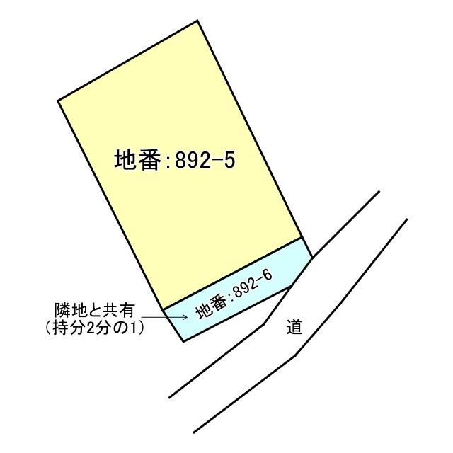 西条市周布892-5　中古住宅の区画図|地番892-6は隣地との共有のため、工作物設置等不可