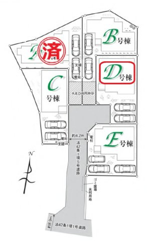入間市仏子・全5棟　新築一戸建　D号棟　～IDS工法～の区画図|【全5棟・D号棟】カースペース並列2台。