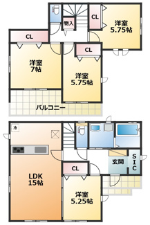 【間取り】 | ハートフルタウン宇都宮市西川田東町306番　A号棟 | 全室南向きで陽当たりの良い間取りです