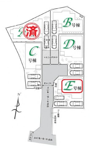 入間市仏子・全5棟　新築一戸建　E号棟　～IDS工法～の区画図|【全5棟・E号棟】カースペース3台可能（車種制限あり）