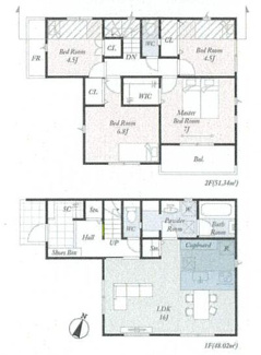 【間取り】 | 中央区淵野辺本町4丁目  3号棟 第3 | 都市ガス　網戸標準仕様　シャッター2箇所付　Ｗロックタグキー（FamiLock）　食洗機・浄水器　カップボード　浴室乾燥機　室内物干し　宅配BOX付機能門柱