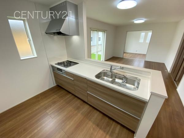 前橋市石倉町3丁目9番 A号棟のキッチン|シンクも大きく洗い物もしやすい浄水器付。シャワーヘッドは引き出し可能、シンクの隅々まで洗い流せます。