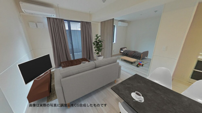 【居間・リビング】 | 【新築】アリヴィオ白井坂 | 南東向きリビングダイニングキッチン12.3帖☆テラスに繋がるお部屋です♪エアコン付きで1年中快適に過ごせますね☆