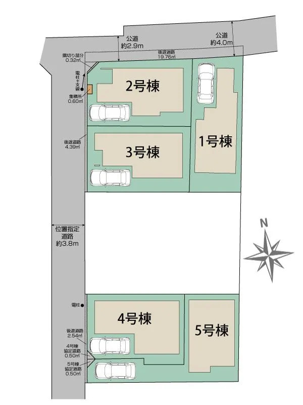 練馬区下石神井5丁目　ZEH基準×制震住宅　全5棟の区画図
