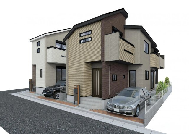 練馬区下石神井5丁目　ZEH基準×制震住宅　全5棟の外観パース