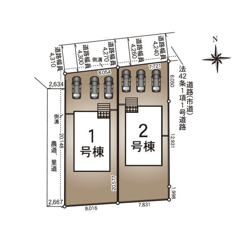 宮崎市下北方町第6-2棟（2号棟）の区画図|配置図（2号棟）