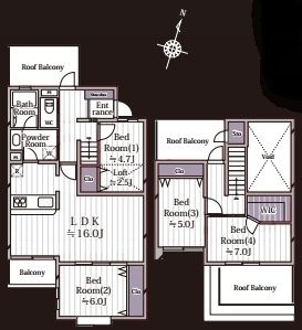 ライオンズマンション大宮吉野原の間取り|ライオンズマンション大宮吉野原、4LDK、専有面積100.17m2、バルコニー面積3.55m2、ルーフバルコニー12.67ｍ2