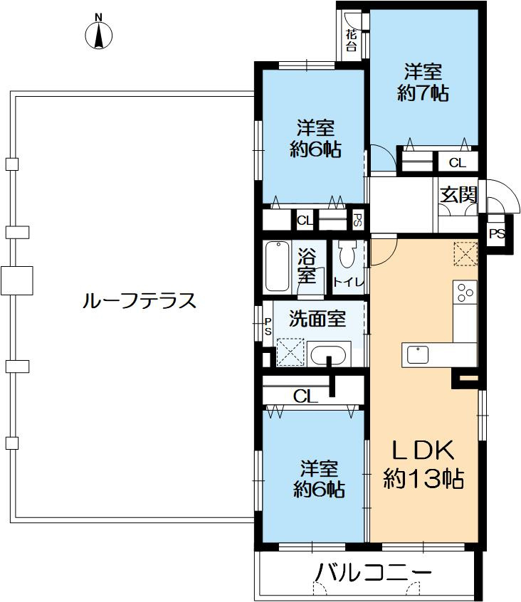朝日プラザ魚崎北町の間取り|◇最上階×ワンフロアー住戸×ルーフテラス67.02㎡付
   広がる空、ここにしかない贅沢な眺望と解放感