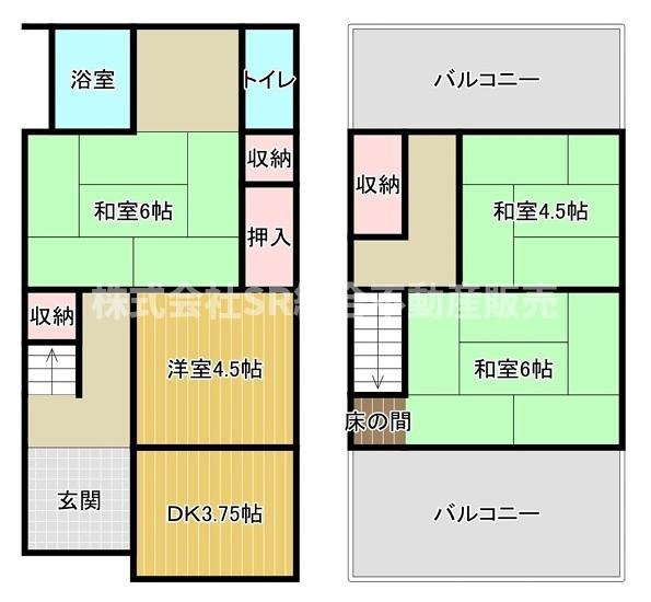 旭町中古テラスハウスの間取り|お部屋数が多く使いやすい間取りです