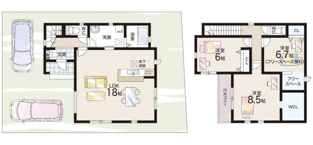 高槻市唐崎中　第1期・第2期　新築一戸建ての間取り|２号地