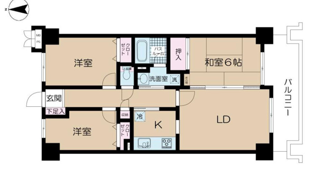 【間取り】 | 愛甲石田ダイヤモンドマンション | 3LDKは、リビングダイニングキッチンと3つの居室がある間取り。ファミリー層に非常に人気の高い間取りで、広々としたリビングで家族団らんを楽しみ、個室でプライベートな時間も確保できるのが大きな魅力です。