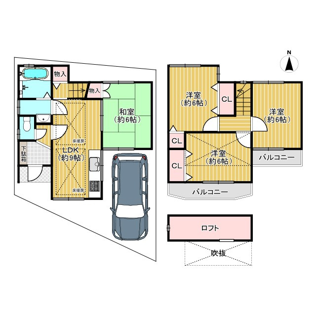 【価格改定】向日市上植野町伴田の間取り|ファミリー層に人気の4LDK！
和室＋ロフト付きで使い勝手のより間取りとなっております(^^)/