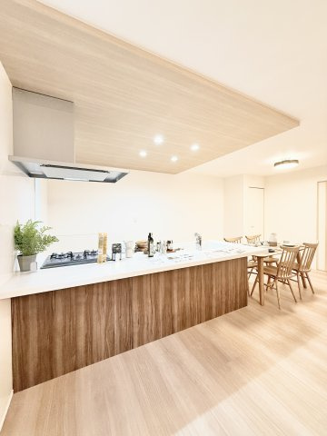 中央区鴨江のキッチン|キッチン反対側にはカウンター付き！椅子を置けばちょっとしたバーカウンターにもなりますね♪
