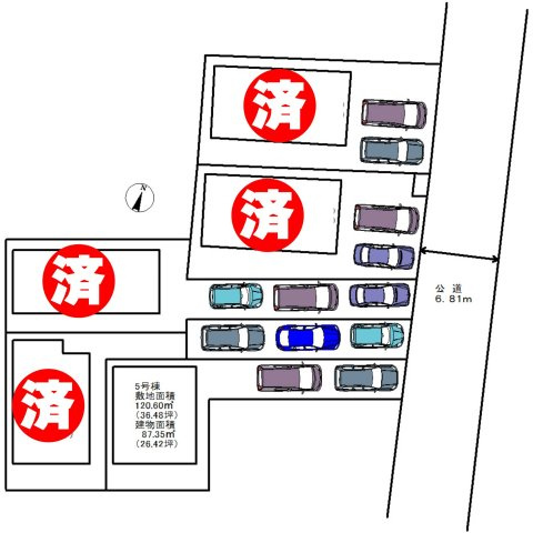 三郷市　彦糸1丁目　新築戸建　全5棟の区画図|区画図です