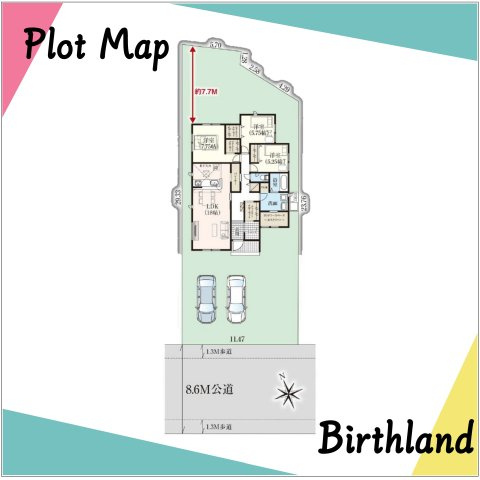 新築戸建・建売　郡山市安積町南長久保2期　安積三小・安積二中の区画図|カースペース2台(車種による)　※敷地内に電柱及び支線が入る場合がございます。
