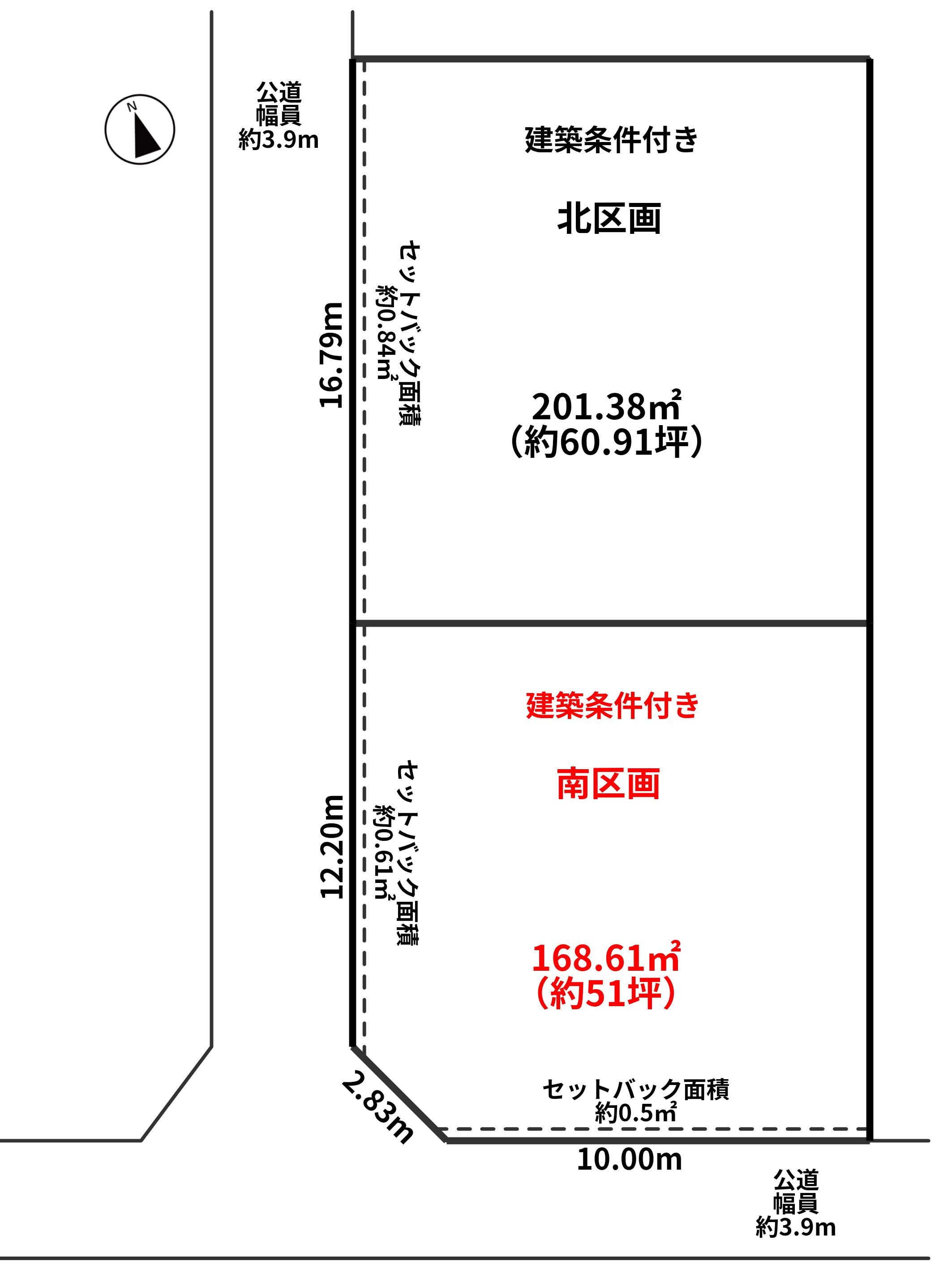 敦賀市市野々町一丁目51坪売地（南区画）の土地図
