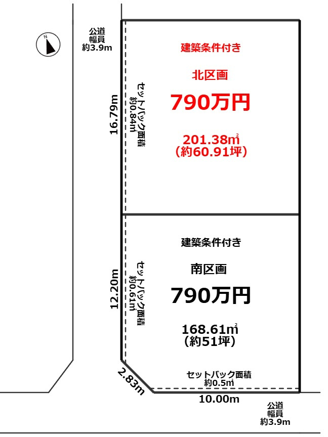 敦賀市市野々町一丁目60坪売地（北区画）の土地図