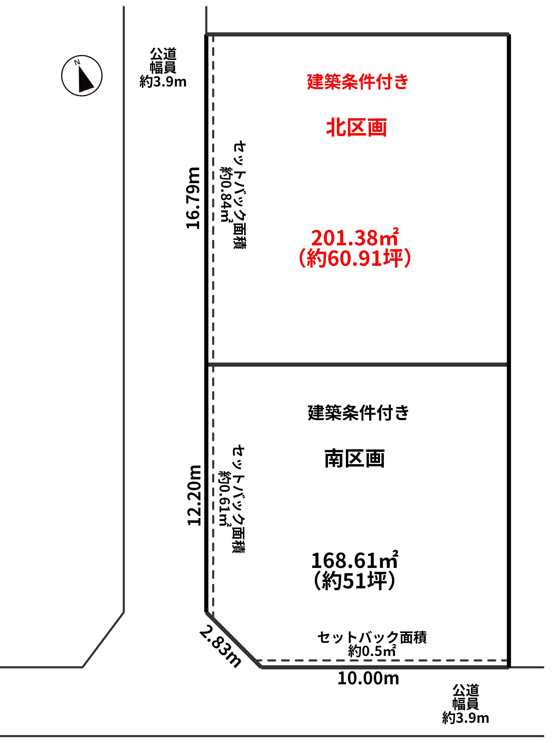 敦賀市市野々町一丁目60坪売地（北区画）の土地図