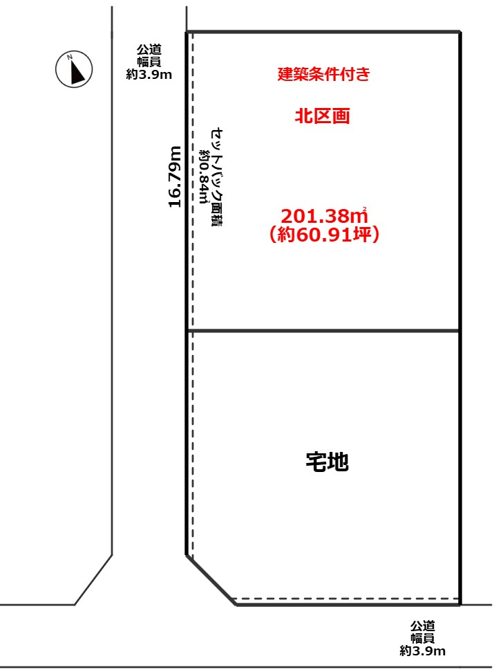 敦賀市市野々町一丁目60坪売地（北区画）の土地図