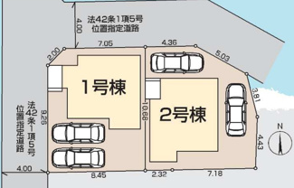 【区画図】 | 【仲介手数料無料！！】府中市北山町2丁目　新築戸建て（全2棟）1号棟　5380万円 | 1号棟　土地：89.29㎡（27.01坪）