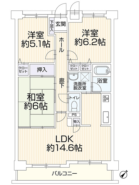 【仲介手数料無料／北区】サンマンションアトレ志賀本通の間取り