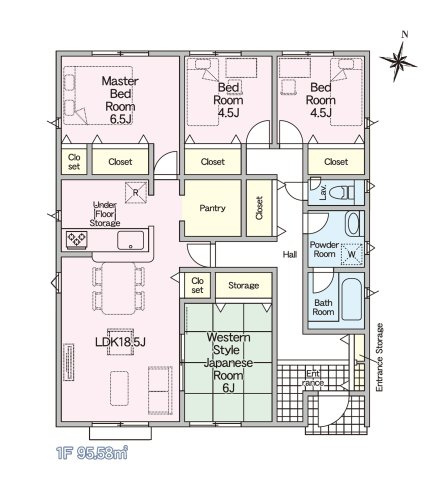 宇城市松橋町南豊崎第2-2棟（1号棟）の間取り|全居室収納付きで便利です。