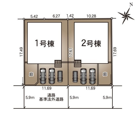 宇城市松橋町南豊崎第2-2棟（1号棟）の区画図|配置図（1号棟）