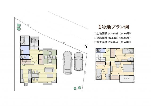 書写分譲土地の土地図＋建物プラン例|参考プラン