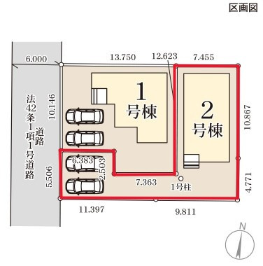 リーブルガーデン宇都宮今宮第6　２号棟の区画図|2号棟　　土地面積　174.13㎡（52.67坪）