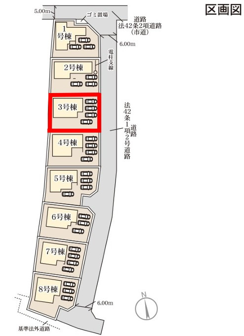 千渡第8期　　3号棟の区画図|３号棟