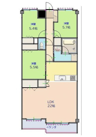 【間取り】 | アルフィーネ大野城 | 84平米超の広々3LDK！【大野南小学校】一部リフォーム済