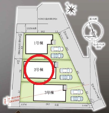 岡崎市矢作町　新築分譲住宅　全3棟　2号棟の区画図