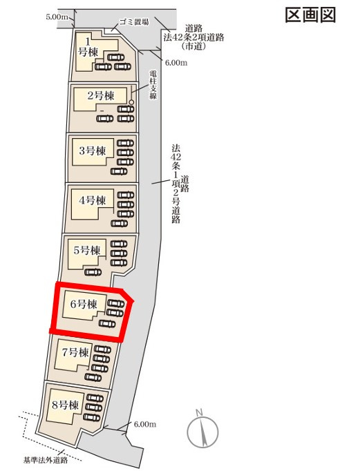 千渡第8期　6号棟の区画図|6号棟