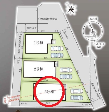岡崎市矢作町　新築分譲住宅　全3棟　3号棟の区画図