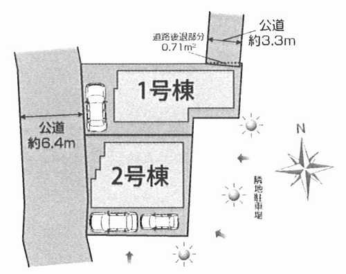 茅ヶ崎市松が丘2丁目　新築戸建全2棟　1号棟の区画図