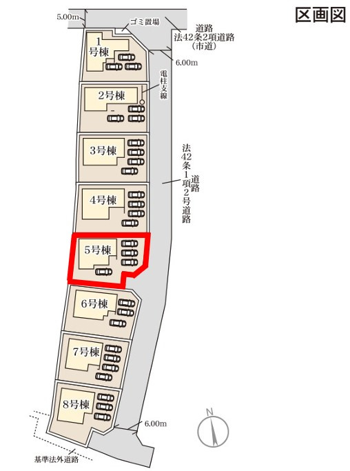 千渡第8期　5号棟の区画図|5号棟