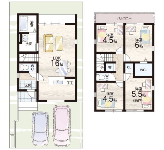 京都市伏見区醍醐柿原町　第1期　新築一戸建ての間取り|1号地