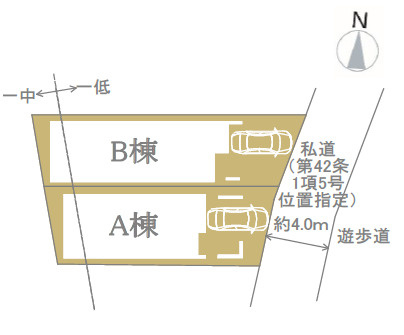 杉並区上井草2丁目　車庫付き省エネ住宅　全2棟の区画図