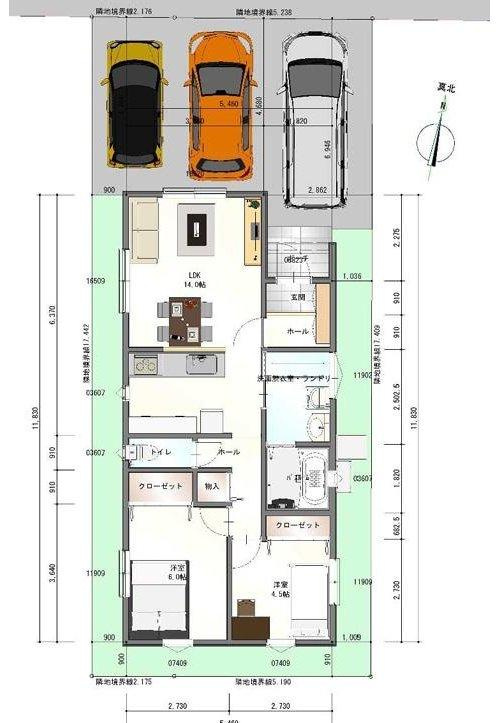 イオンモールかほく向かい（徒歩1分）平屋・駐車3台