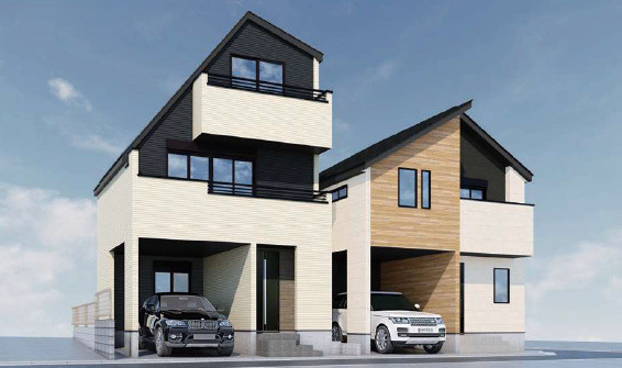 板橋区赤塚2丁目　多様な間取りプラン　省エネ邸宅　全3棟の外観パース|1,3号棟
